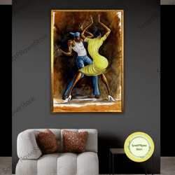 couple art canvas print, afro american couple painting, ethnic artwork, african american wall decor, art print gift, fra