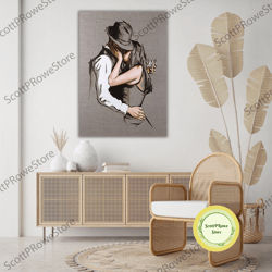 couples hugging canvas print, vintage artwork, romantic lovers artprint, couple gift, framed canvas ready to hang