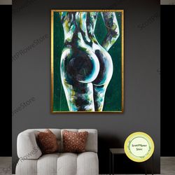 erotic canvas art print, sexy woman nude artwork, sensual bedroom wall decor, female body print, framed canvas ready to