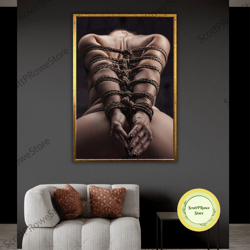 erotic canvas, tied hands wall art, intimate print, bdsm decor, canvas artwork, framed canvas ready to hang