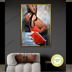 erotic wall art canvas print, sexy female body print, naked woman artwork, sensual bedroom decor, framed canvas ready to