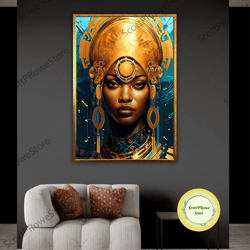 ethnic girl canvas print, african woman artwork, afro girl artprint, wall decor, african-american, framed canvas ready t