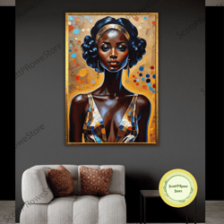 fashion girl art canvas print, ethnic wall decor, afro american artwork, american woman print, framed canvas ready to ha