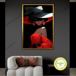 fashion girl canvas print, african woman artprint, afro american artwork, beautiful woman painting, framed canvas ready