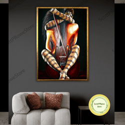 female body cello painting, love of music art, woman canvas print, artwork, artprint, ready to hang, framed canvas ready
