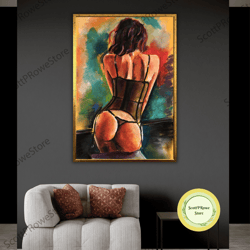 large canvas print, nude wall art, sexy girls bedroom decor, erotic artwork, naked woman, framed canvas ready to hang