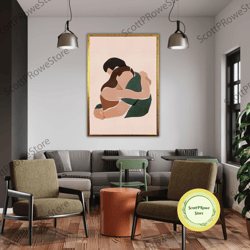 minimalist couple painting, love couple artwork, modern home decor, canvas print, bohemian aesthetic, framed canvas read