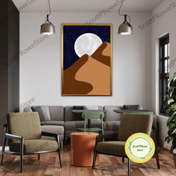 minimalist moon and desert print, abstract art, boho wall decor, canvas art, art print, framed canvas ready to hang