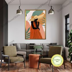 modern woman painting, minimalist boho home decor, aesthetic bohemian, minimalist style, framed canvas ready to hang