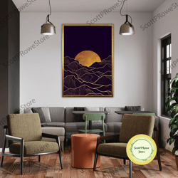 moon painting canvas print, minimalist boho home decor, geometric artwork, modern art print, framed canvas ready to hang