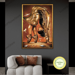 musician woman art canvas print, saxophone artwork, love of music wall art, gift for music lovers, framed canvas ready t