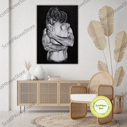 naked couple embracing painting, nude couples artwork, sensual canvas print, romantic artprint, framed canvas ready to h