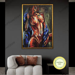 nude wall art canvas print, large sexy girls bedroom decor, erotic artwork, naked woman, framed canvas ready to hang