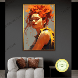 orange haired woman portrait, sexy woman art, canvas print, artwork, artprint, framed canvas ready to hang
