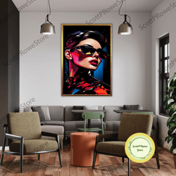 portrait of woman with glasses artprint, modern canvas print, stylish artwork, framed canvas ready to hang