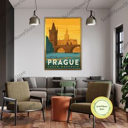 prague travel print wall art prague wall hanging home dcor prague gift art lovers prague lover gift prague decor, framed