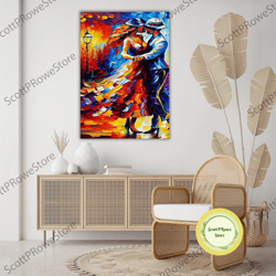 romantic couples dancing on the street canvas print, lovers artwork, wall art, home decor, framed canvas ready to hang