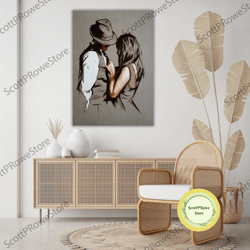 romantic couples hugging canvas print, vintage artwork, lovers gift, wall decor, framed canvas ready to hang