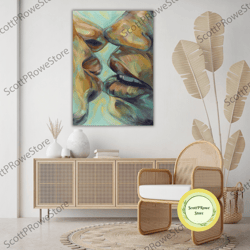romantic couples kissing painting, lovers artwork, canvas print, romantic gift, couple's art, wall art, framed canvas re