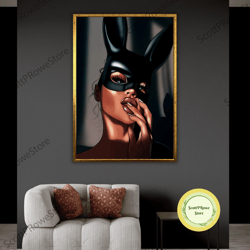 seductive black masked woman art print, sensual bedroom decor, erotic canvas print, sexy painting, artwork, framed canva