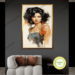 sexy woman with messy hair canvas print, female artwork, fashion girl artprint, framed canvas ready to hang