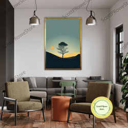 sunrise and autumn painting, aesthetic bohemian, minimalist boho canvas print, artwork, artprint, framed canvas ready to