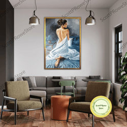 woman in bed canvas painting, beautiful artwork, wall decor, ready to hang, framed print, framed canvas ready to hang