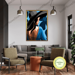 woman painting minimalist boho home decor, modern art, aesthetic bohemian, minimalist style, framed canvas ready to hang