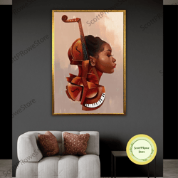 woman playing violin canvas print, music artwork, love of music, gift for musicians, framed canvas ready to hang