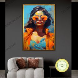 woman with glasses portrait canvas print, cool girl artwork, sexy female art, modern wall decor, framed canvas ready to