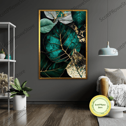 abstract botanic gold art canvas print, ready to hang, framed wall art, modern home decor