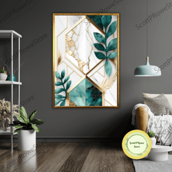 abstract botanic polygons art canvas print, ready to hang, framed wall art, modern home decor