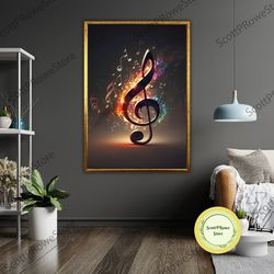 abstract note music art canvas print, ready to hang, framed canvas, modern wall decor
