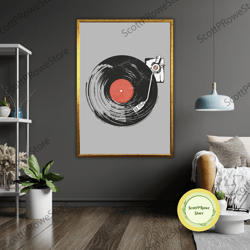 abstract record playing music art canvas print, ready to hang, framed wall decor
