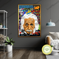 albert einstein graffiti art canvas, street art wall decor, unique artwork, modern home decor, gift for art lovers