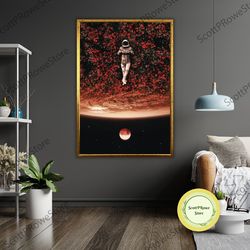astronaut sleeping on flowers art canvas, space wall decor, modern art, space flowers gift, unique home decor