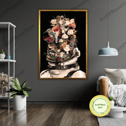 astronaut with flower on head art canvas, space wall decor, modern art, space flowers gift, unique home decor