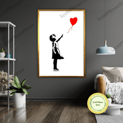 boy holding balloon graffiti art canvas, street art wall decor, urban artwork, contemporary home decor