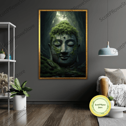 buddha forest meditating art canvas print, ready to hang, framed wall decor, zen home decor, meditation room art