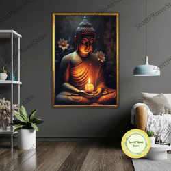 buddha lotus art print, ready to hang, framed wall decor, zen gift