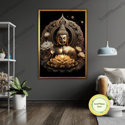 buddha lotus leaf smoke canvas print, ready to hang, framed wall art, zen home decor