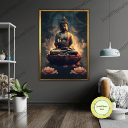 buddha lotus leaf smoke art canvas, canvas print, ready to hang, framed wall decor