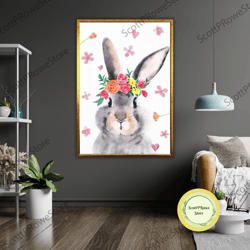 bunny canvas art, rabbit wall decor, animal nursery decor, bunny lover gift