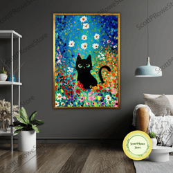 cat canvas art print, wall decor for cat lovers, colorful cat painting, kitty lover gift, cat home decor