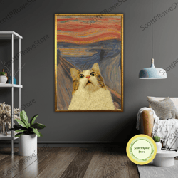 cat in van gogh painting canvas, art print, animal artwork, wall decor, vibrant colors