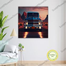 chevrolet c10 truck canvas print, classic car wall art, vintage vehicle decor, automotive artwork
