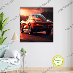 chevrolet corvette art canvas print, ready to hang, framed wall decor, car lover gift