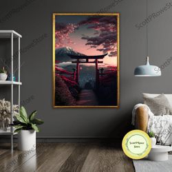 chinese gateway art canvas, oriental wall decor, asian-inspired painting, culture artwork, home decor accent