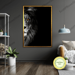 crimson gaze lion art canvas, abstract wall art, modern home decor, contemporary art, red and white canvas