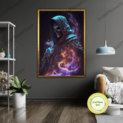 death surreal canvas print, ready to hang wall art, framed surrealism artwork, dark and mysterious decor